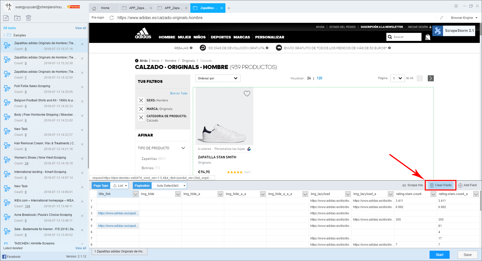 adidas web page
