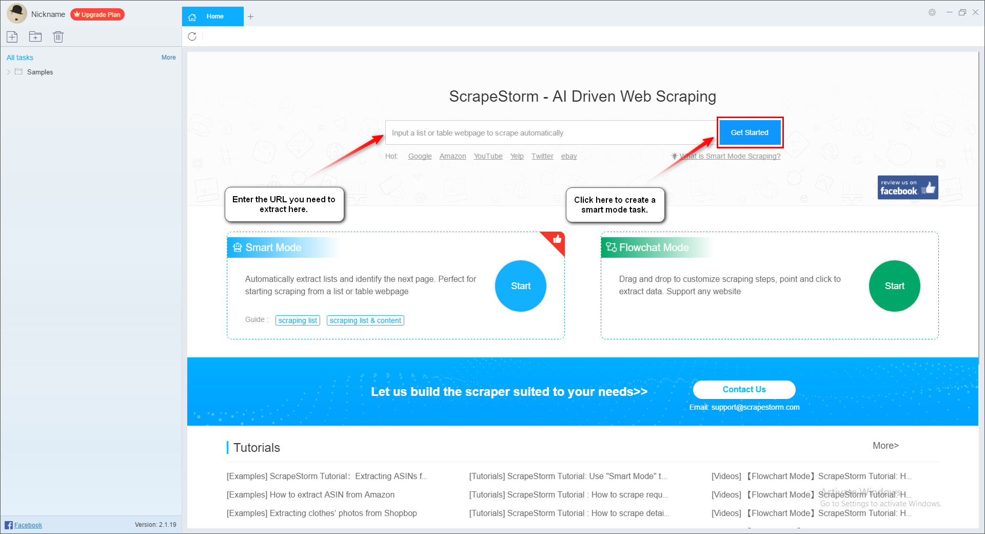 Scraping Tutorial Smart Mode How to enter the URL correctly